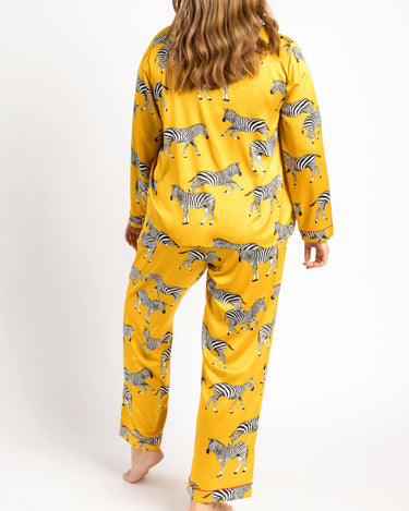 Curve Mustard Zebra Satin Long Pyjama Set